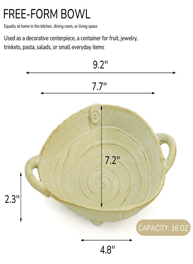 Nagpew 2 Piece Free-Form Decorative Bowl, Handmade Ceramic Fruit Bowl with Handles, 7.7'' Serving Dish Large Berry Holder for Dough, Noodles, Nuts, Microwave Dishwasher Safe - Image 2